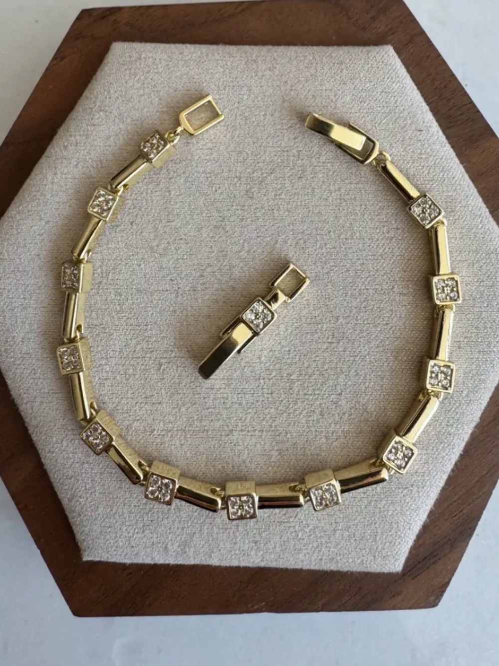 Gold-Tone Link Bracelet with Pavé Crystal Accent Stations